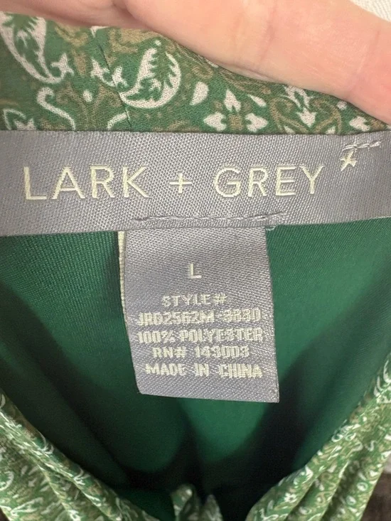 Lark + Grey green floral print midi dress handkerchief hem size L - Picture 7 of 7